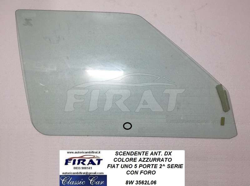 VETRO SCENDENTE FIAT UNO 5 PORTE 2^ SERIE ANT.DX AZZURRATO